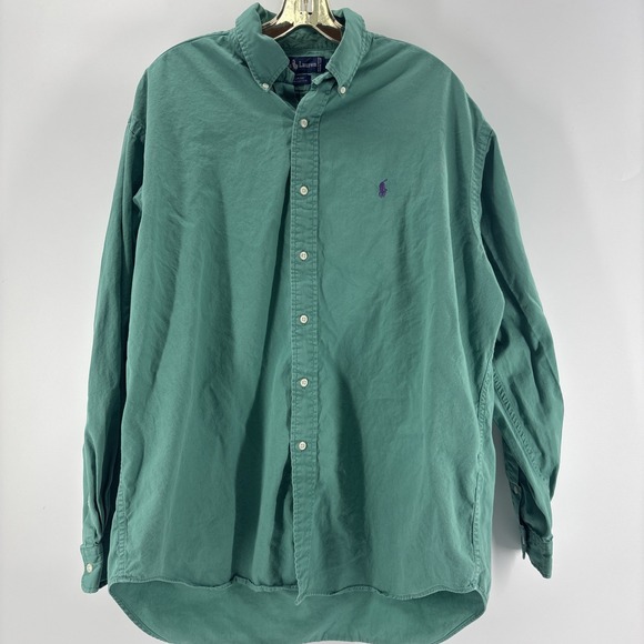 Ralph Lauren Men's Button Up Size Large Blaire Dark Kelly Green Purple Pony Logo - Picture 4 of 5